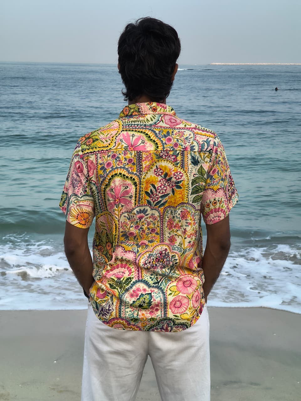 Yellow Flower Print Men Shirt