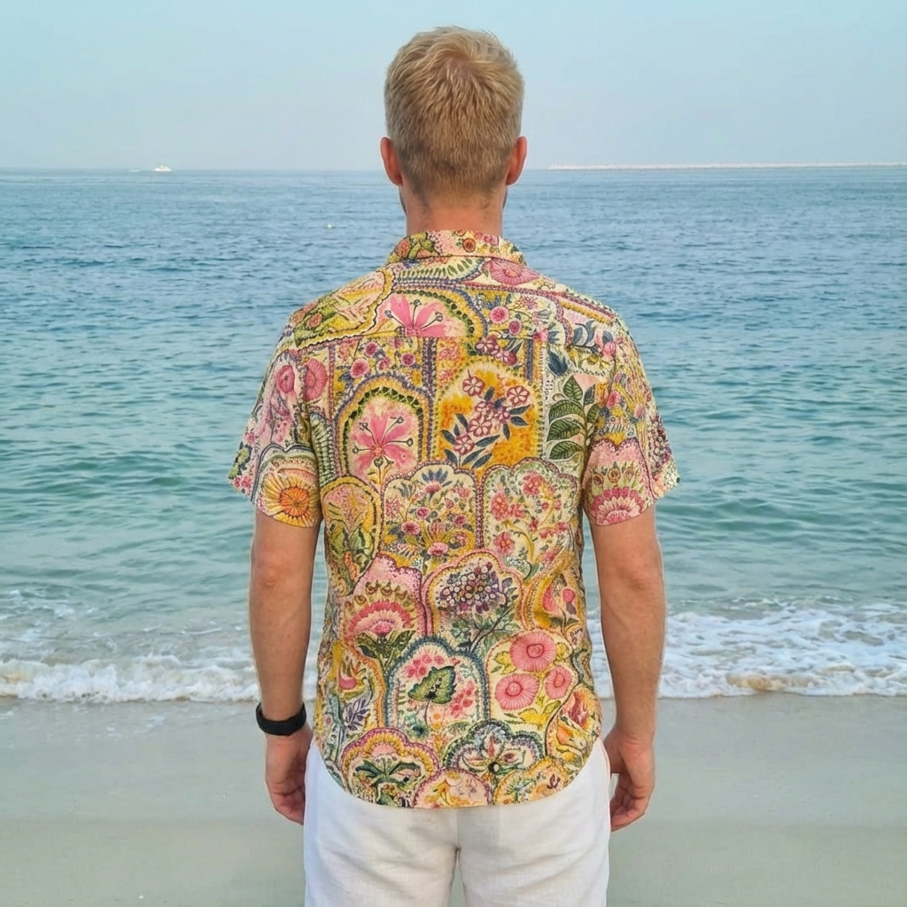 Yellow Flower Print Men Shirt