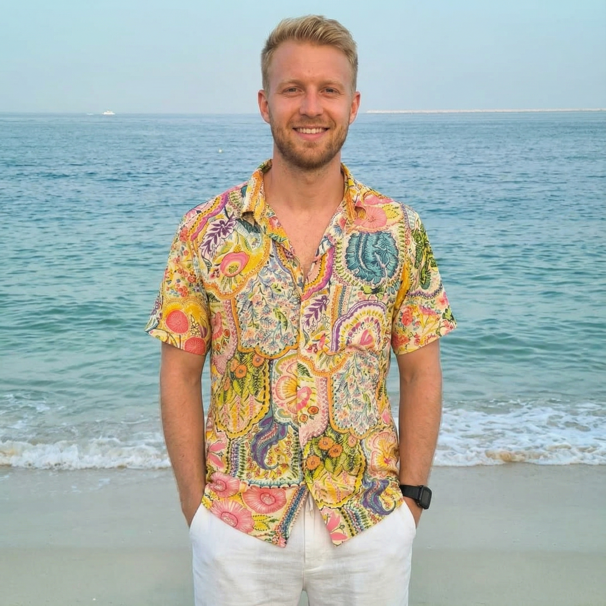 Yellow Flower Print Men Shirt