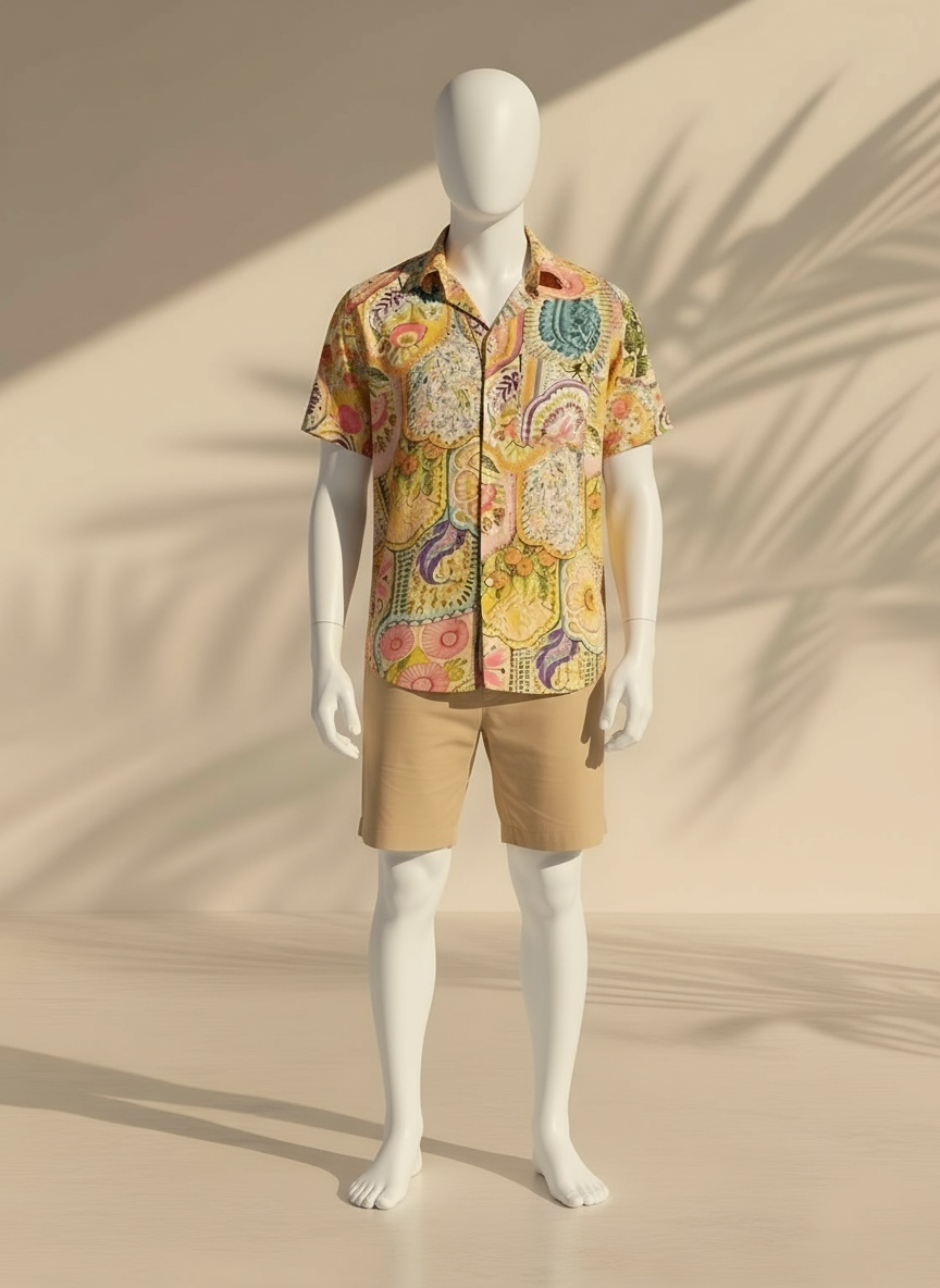 Yellow Flower Print Men Shirt