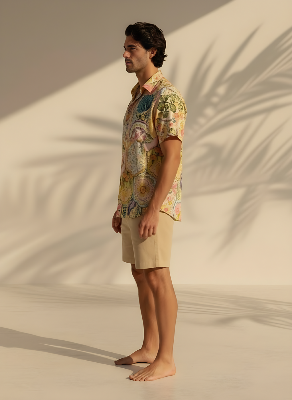 Yellow Flower Print Men Shirt