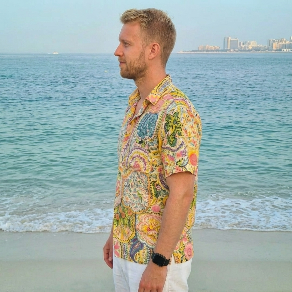 Yellow Flower Print Men Shirt